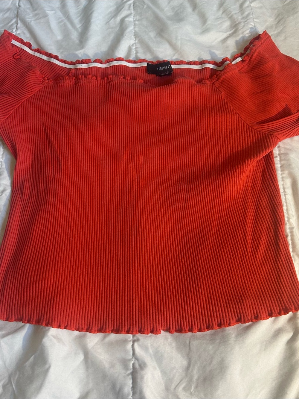 Forever 21 Plus 3X Coral Red Ribbed Off Shoulder Crop Top Y2K